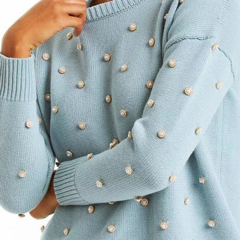 NEW Mestiza New York  Dolcetto Cadiz Pearl Crochet Ribbed Sweater Blue Size: XS